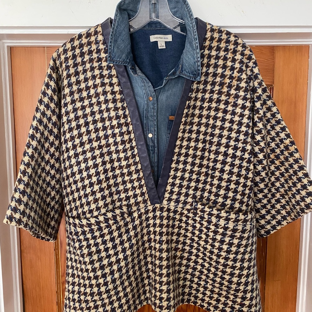 Vintage Women's Houndstooth Pullover - Navy and Cream